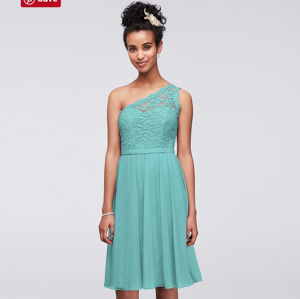 Spa Blue One Shoulder Chiffon Dress